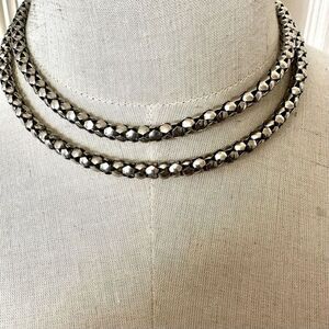 Silver tone double chain necklace